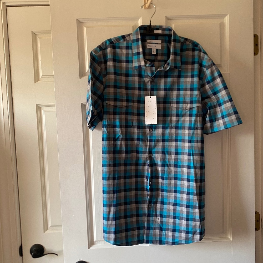 NWT - Calibrate - Plaid Short Sleeve Button Down - XL Slim